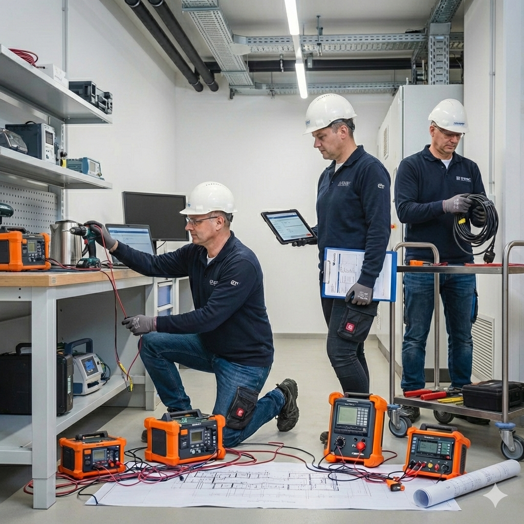 Mitarbeiter bei der Prüfung elektrischer Geräte